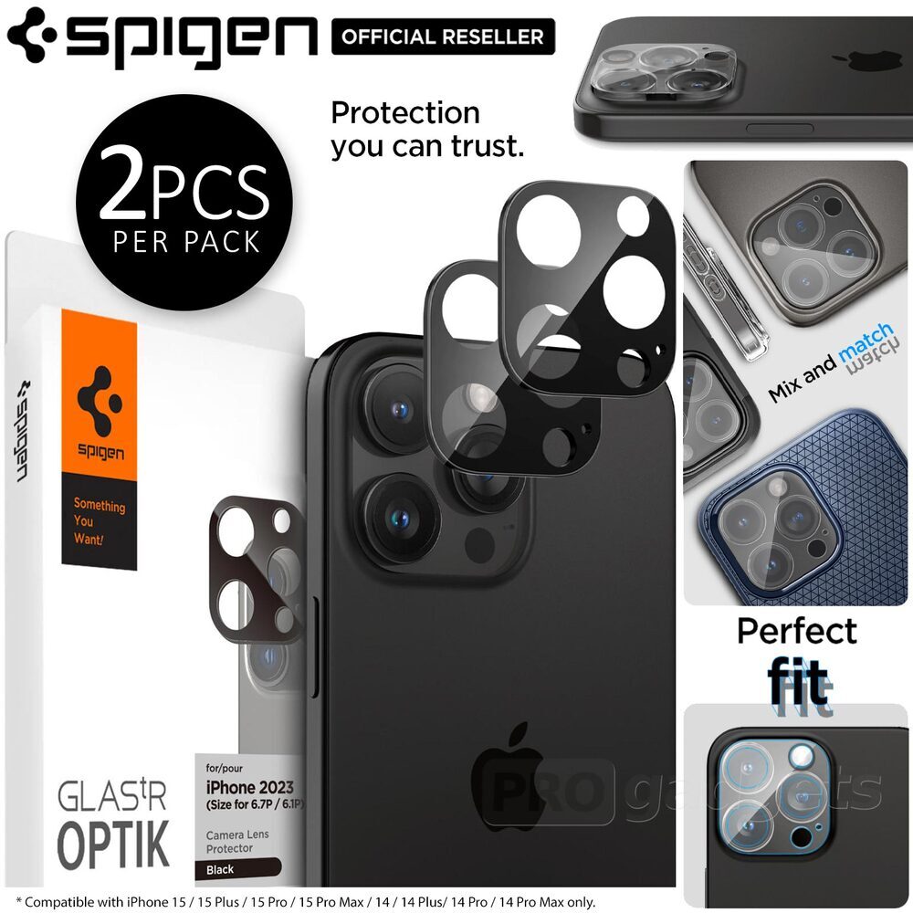 Spigen Glas.tR Optik Protezione Fotocamera Per IPhone 16/15/14 Pro/Pro Max – 2 Pezzi, Durezza 9H, Cristallino E Anti-Graffio