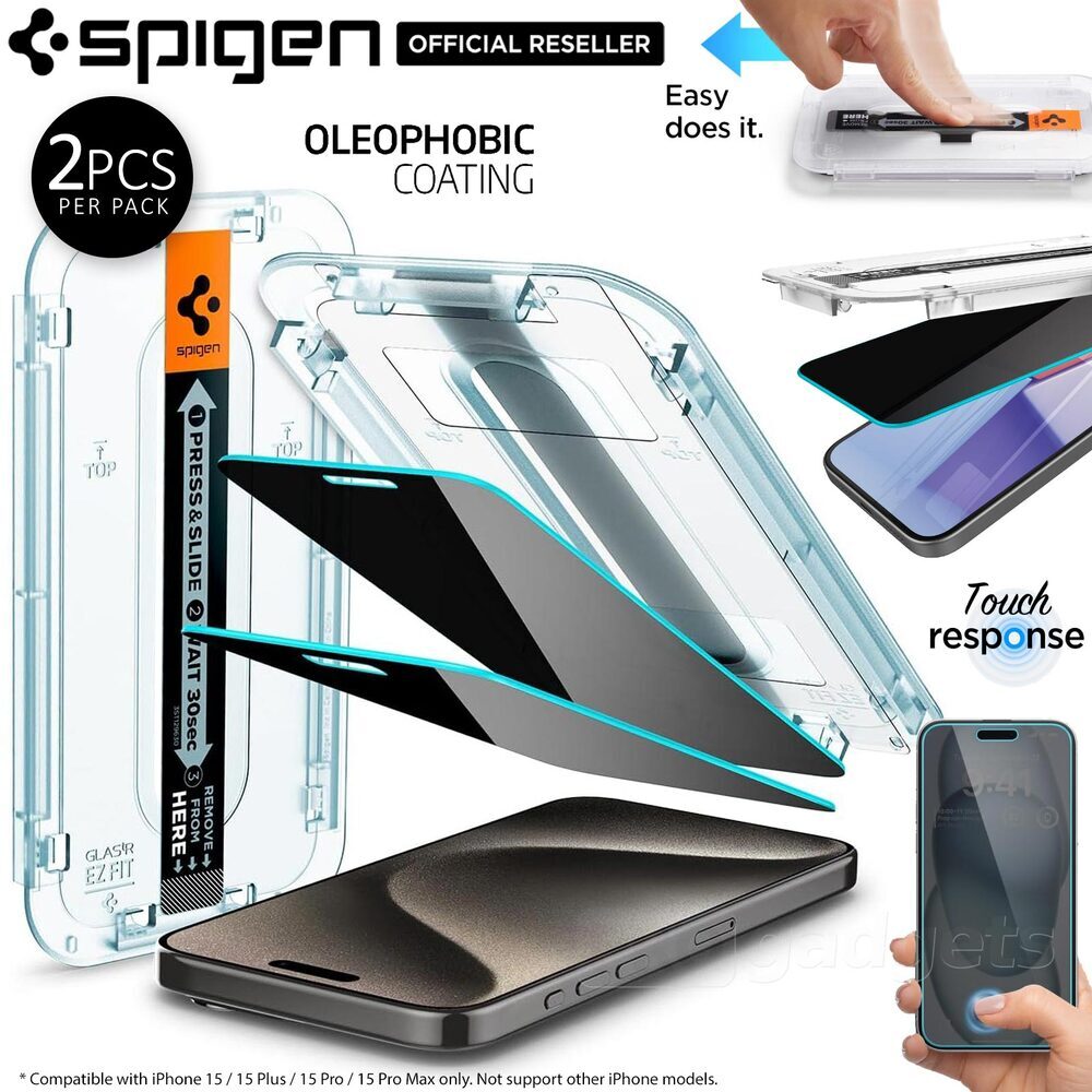 SPIGEN GLAS.tR EZ Fit Privacy 2PCS Glass Screen Protector for iPhone 15
