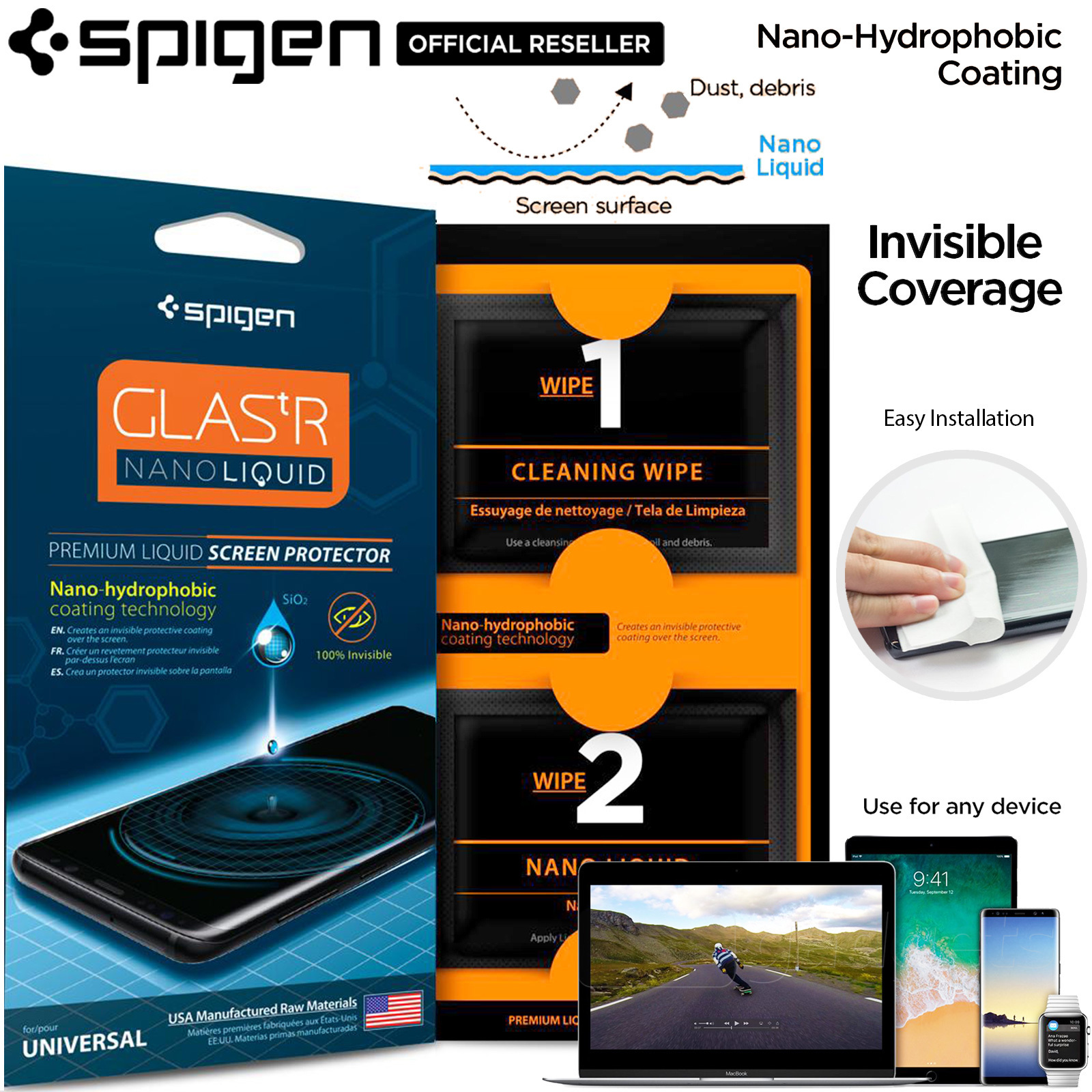 Genuine SPIGEN Screen Protector GLAS.tR Nano Liquid Invisible for